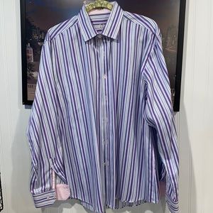 Men’s Bugatchi Uomo striped shirt in blues and purples.